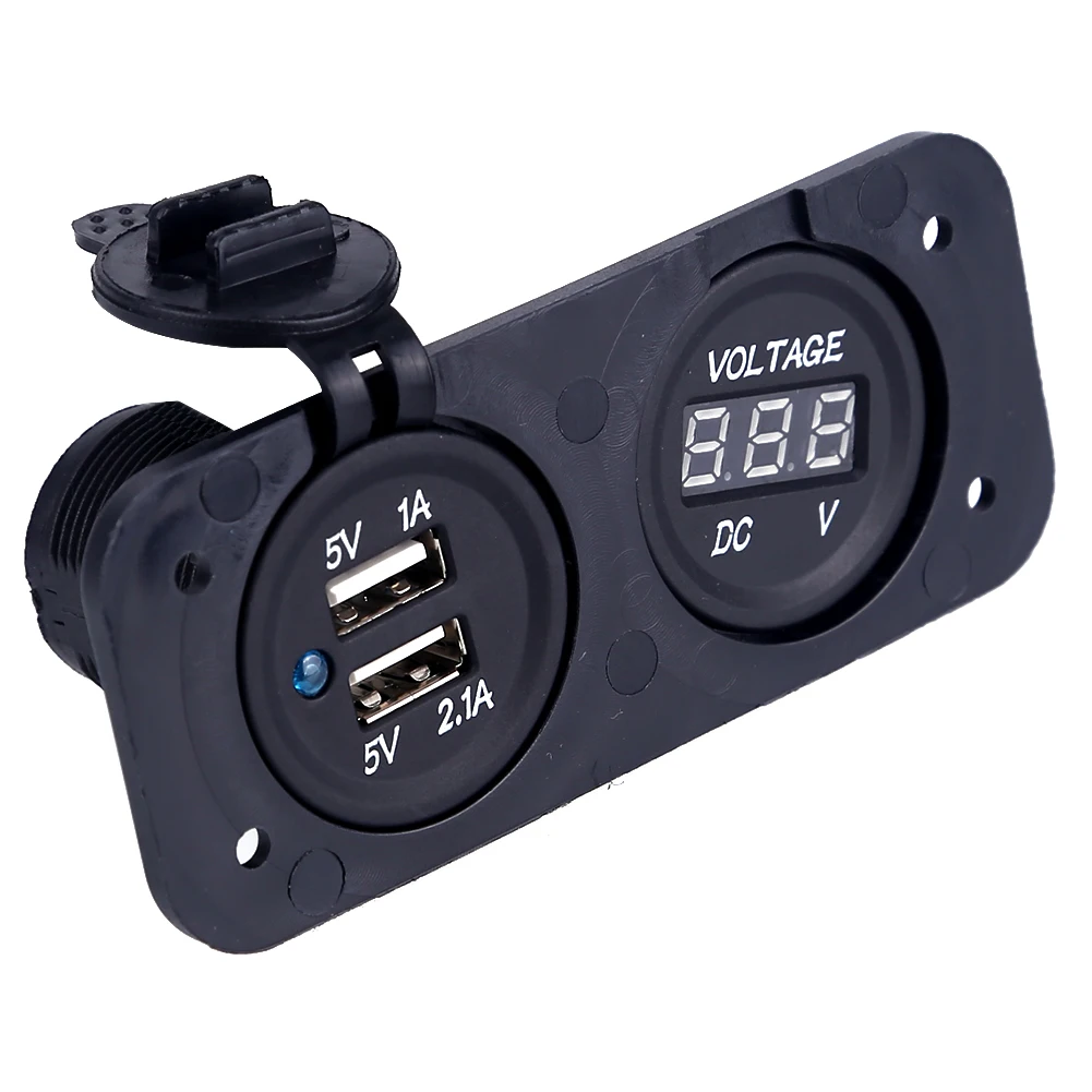 USB светодиодный цифровой вольтметр для автомобиля DC12V 24V мотоцикла 5v 2.1A/1A