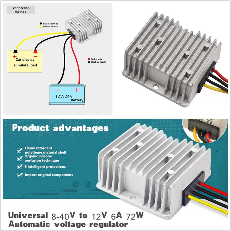 Universal DC Voltage Stabilizer Automatic Voltage Regulator 8-40V to 12V 6A 72W
