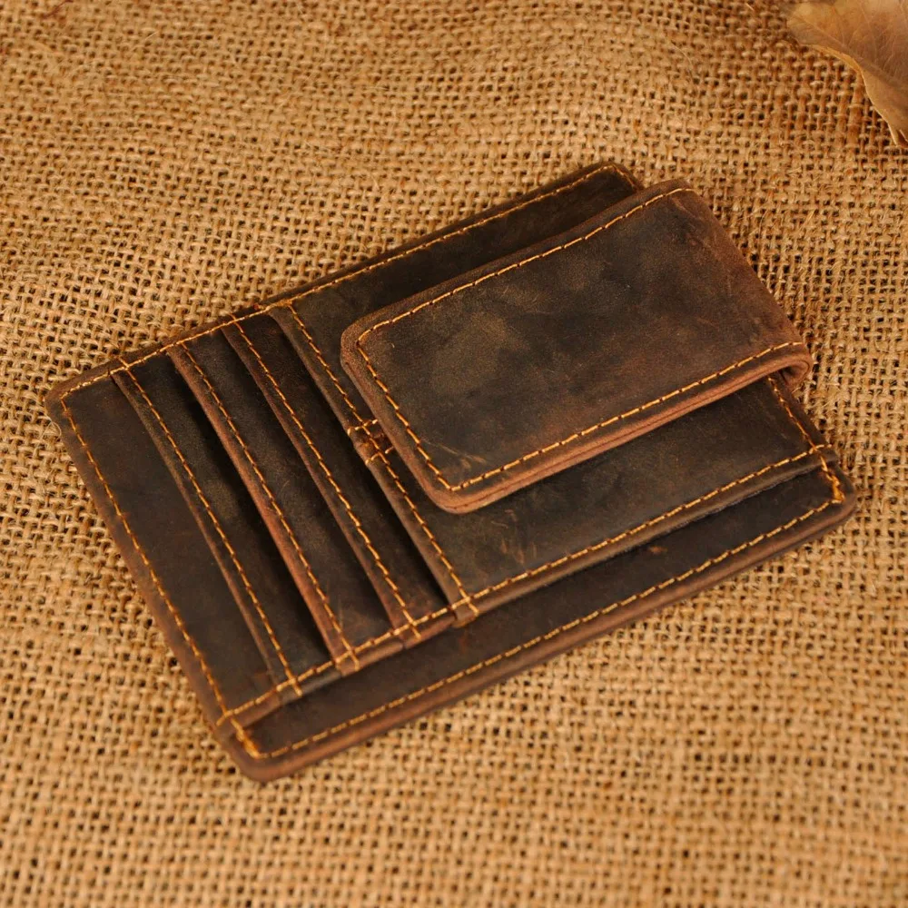 Credit Card Holder Male Original Leather Designer Fashion Slim Wallet Front Pocket Magnetic Money Clip Mini Credit Card Case Purse For Men 1015