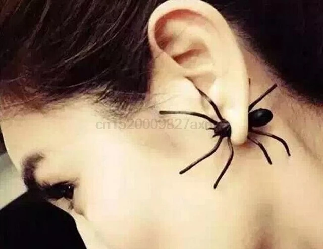 100pcs funny weird big black spider ear stud punk style earring