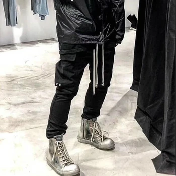 

Military Snap Pockets Cargo Pants Slim Fit Black Drawstring Jogger Pants