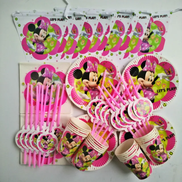 ل 20 أشخاص الاطفال إمدادات حفلة عيد ميني ماوس مجموعات لوحات الكؤوس ورقة الطوق إمدادات استحمام الطفل الطرف الديكور