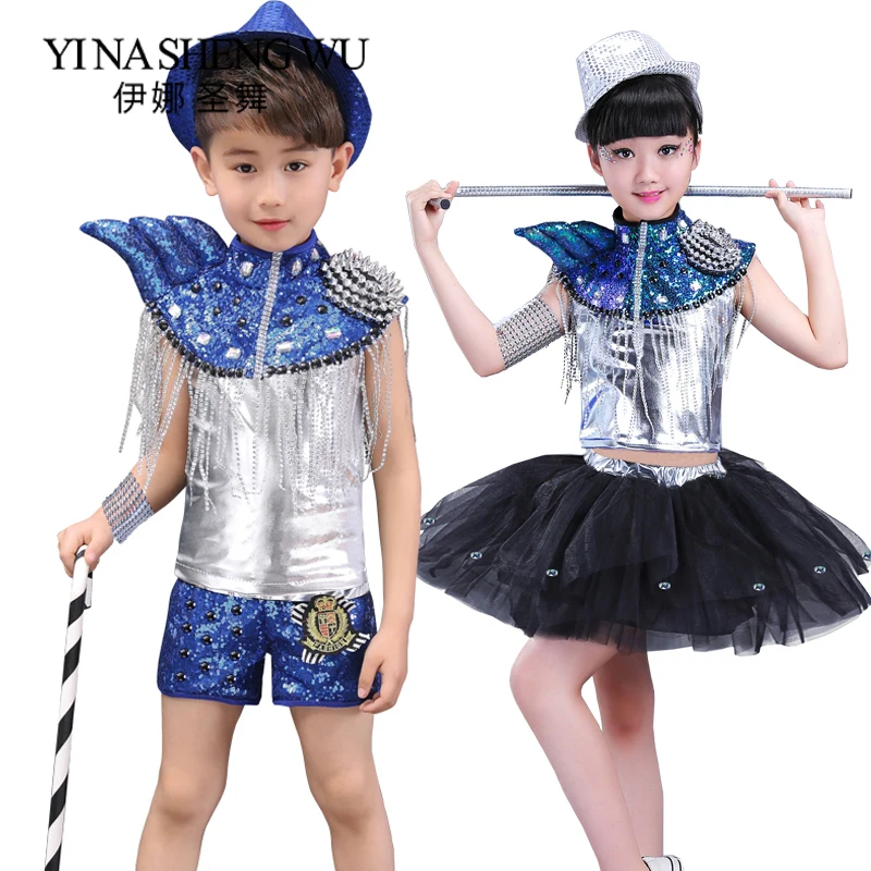 

Children Sequins Jazz Dance Costumes Stage Boy and Girl Hip-hop Dance Performance Costumes Children Modern Dance Jazz Dancewear