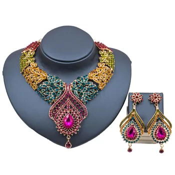 

Luxury Vintage Jewelry Set Necklace Earrings Maxi Women Big Pendent CHEAP Statement Collares F1020 with Rhinestones 3 Colors