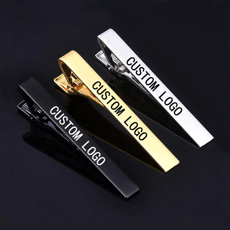 

DIY Logo 5.8*0.6cm Tie Clip Laser Engraving Sport LOGO for Men Titanium Steel Silver Gold Business Tie Pin Clasp Necktie