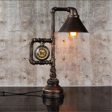 Ретро Творческий Железный водопровод Часы Настольный Светильник E27 Личность Винтаж промышленный ветер теплый стиль настольная лампа для кабинета спальня