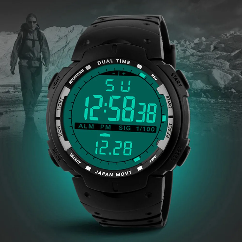 GEMIXI Luxury Brand Mens Sports Watches Dive 100m Digital LED Military