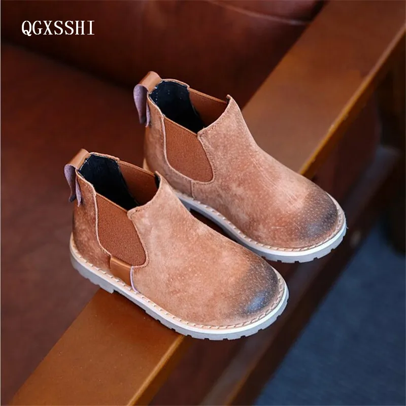 Baratos Qgxsshi Cuero auténtico niños Botas para Niñas Niños caminar casual tobillo exterior Martin Otoño Invierno Zapatos
