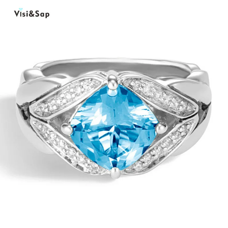 

Visisap Geometric Sky Blue Princess Cut Zircon Rings for Women White Gold Color Anniversary Female Ring Vintage Jewelry B1460