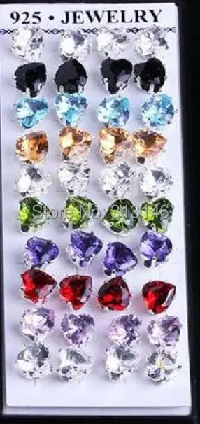 

Wholesale Lots Fashion Jewelry 40pcs/lot Silver Color Mixed Pierced 8mm Heart Shape Crystal Ear Stud Earrings for Women with Box