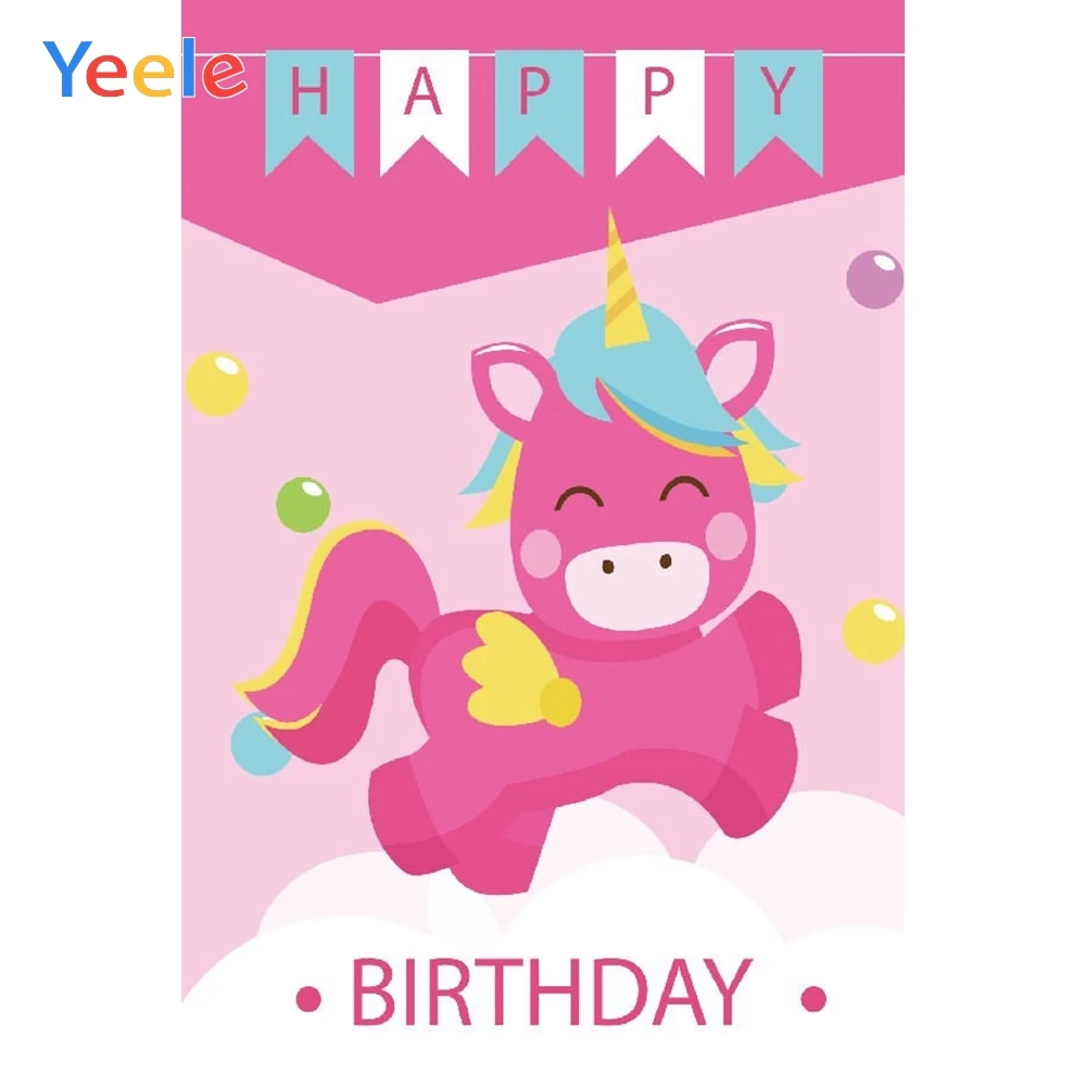 

Yeele Vinyl Pink Unicorn Ballon Girl Birthday Party Photography Background Princess Photographic Backdrop For Photo Studio