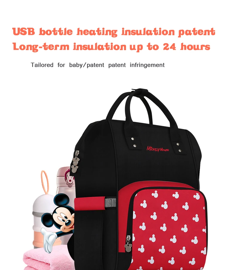 Дисней Детская сумка для пеленки для мамы влажная сумка USB Изоляция bolsa Мумия Материнство подгузник коляска сумка большой емкости Микки Маус