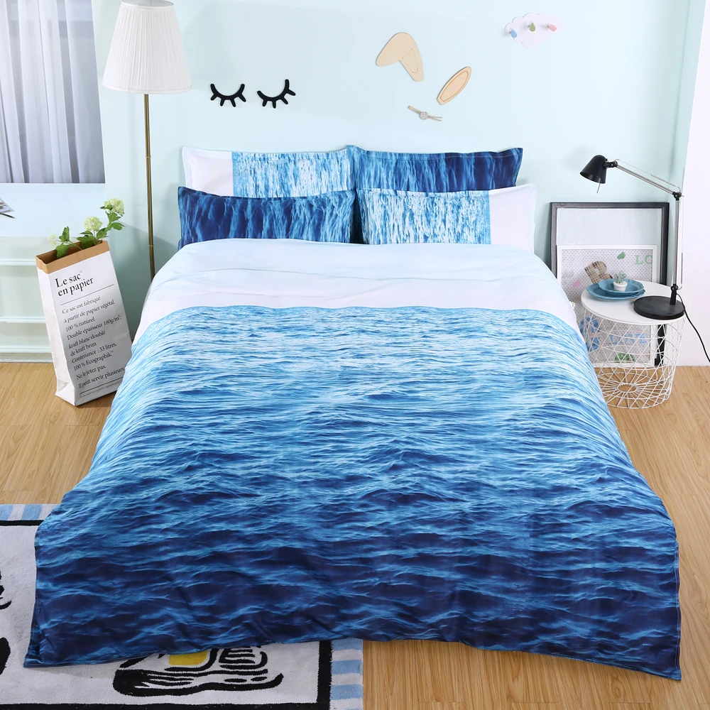 Cilected 3d Beach Ocean Scenic Bedding Set Blue Quilt Cover With