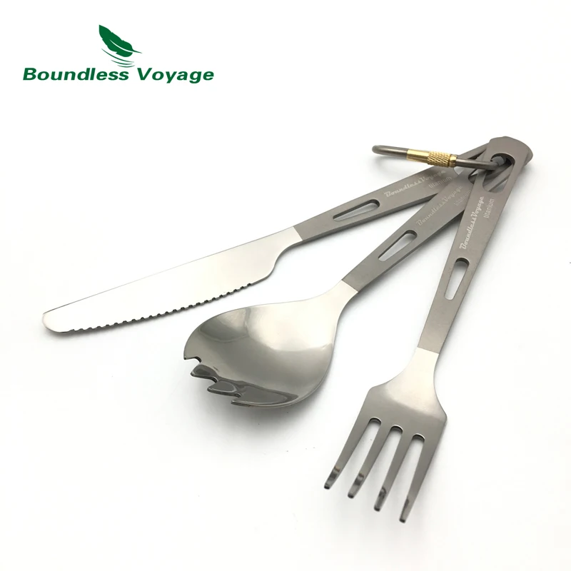 Boundless Voyage Titanium al aire libre cuchillo Tenedores cuchara Spork Palillos 3 unids set camping Vajilla cubiertos