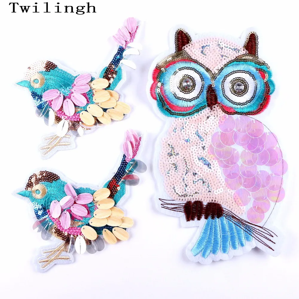 

1 Pcs New Top Sew On Patches Bird Owl Animal Sequined Patch Applique DIY Sewing Fabric Repair Clothing Patches Wedding Stickers