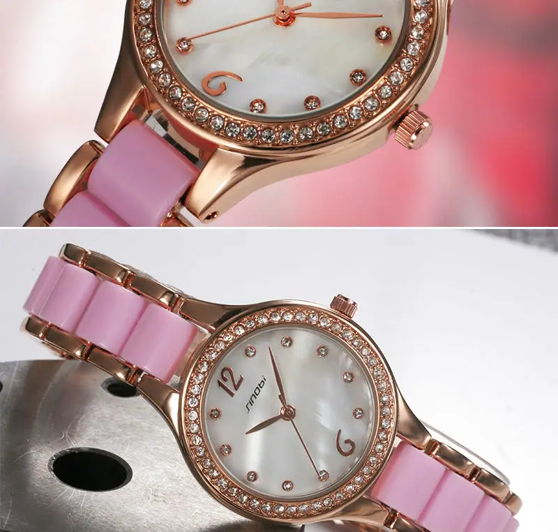 SINOBI модные женские часы-браслет, элегантные женские наручные часы, розовое золото, наручные часы с бриллиантами, женские часы Relojes Mujer
