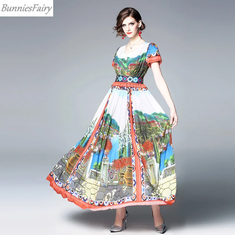 BunniesFairy 2019 летнее женское винтажное пляжное Цветочное платье с высокой талией