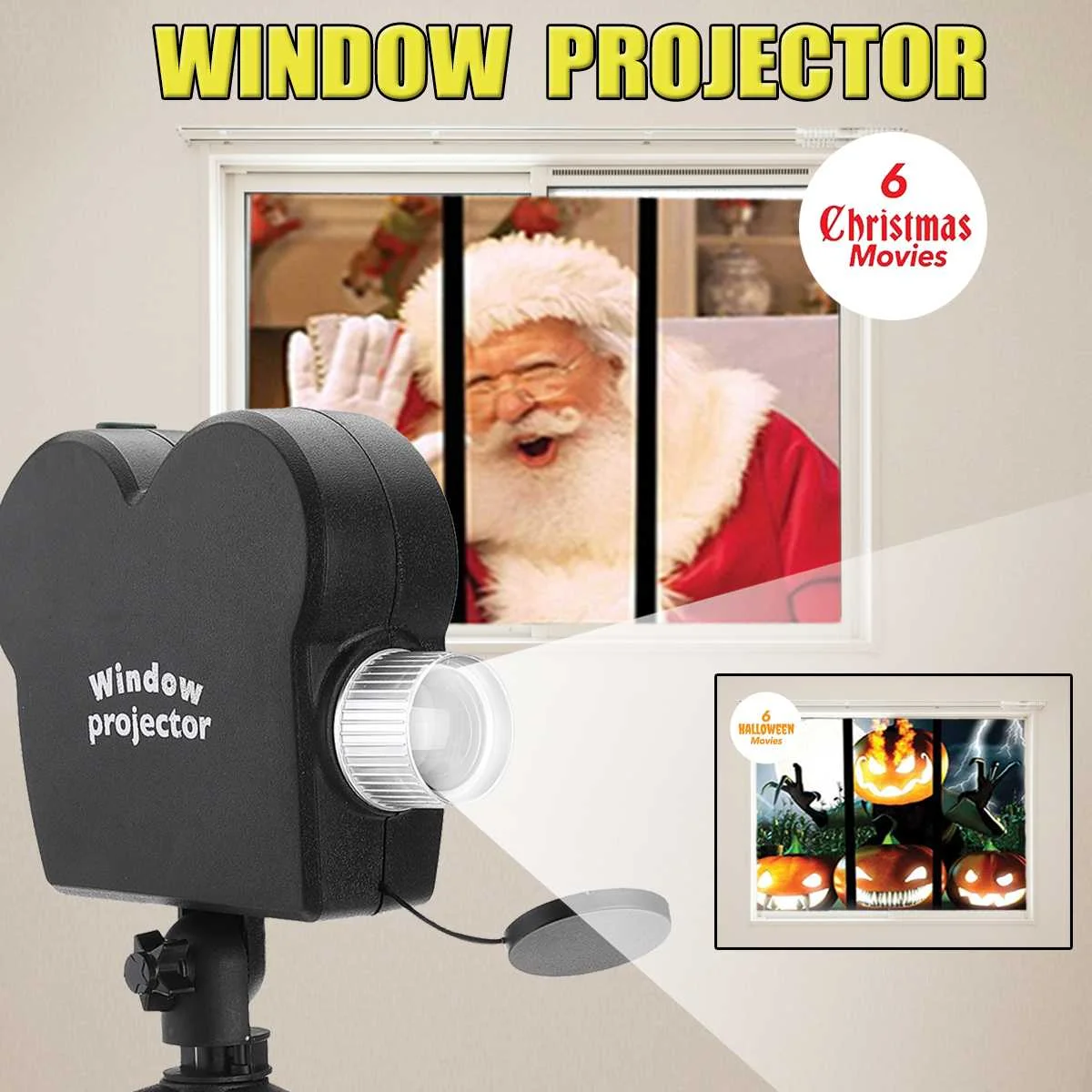

New Window Projector Lamp Holiday Video Halloween Christmas Light W/ 12 Movies Led Spotlights Festival Lamp for Kids Gift