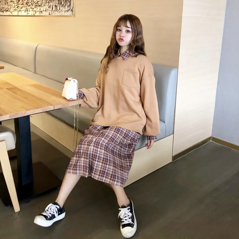 Женские платья японский Harajuku Ulzzang свободные повседневные винтажные нагрудные
