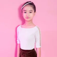 Fashion velvet cutout half-Sleeve Latin dance clothes top for little girl/children,Tango ballroom costume performance wear G1025