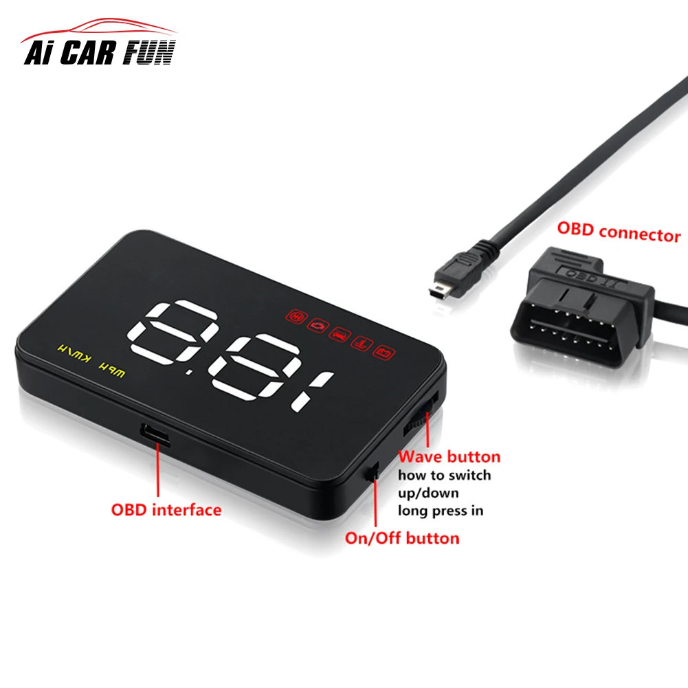 

A100 OBD cable Car Auto HUD Head Up Display Overspeed Warning System Windshield Auto Electronic Voltage Alarm Projector