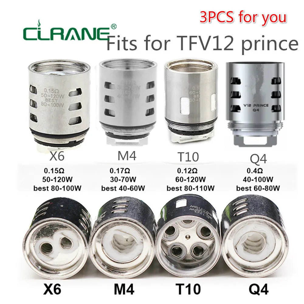 

3pcs CLRANE V12 Prince-M4/Q4/X6/T10 Replacement Coil Head Atomizer Core for SMOK TFV12 Prince Tank Mag 225w TC Kit