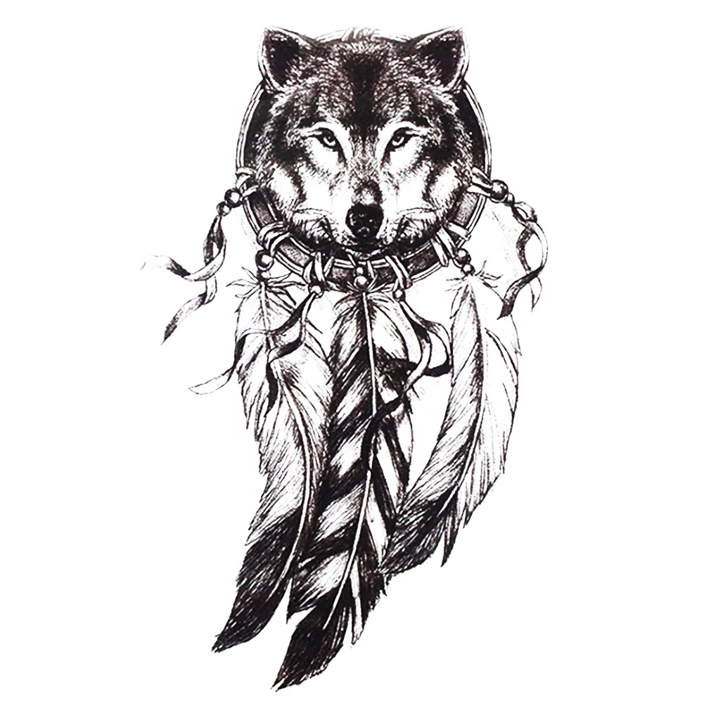 1 Pc Hitam Sketsa Tattoo Sticker Wanita Pria 3D Serigala