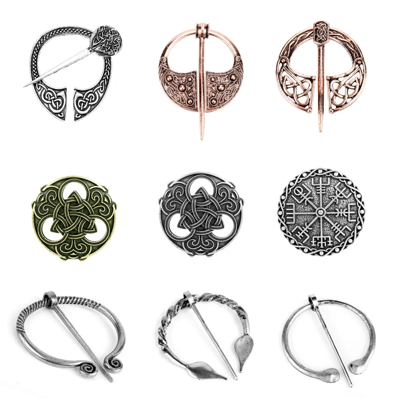 Harilla 4 Pack Viking Shield Brooches,Clothes Fasteners Shawl Scarf Pin Cloak Norse Vintage Jewelry for Women Men