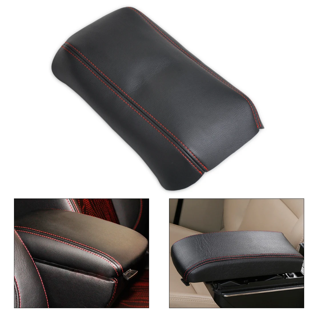 

DWCX Black Leather with Red Stitching Black Front Console Lid Armrest Cover Decor for Honda Accord 2003 2004 2005 2006 2007 DIY