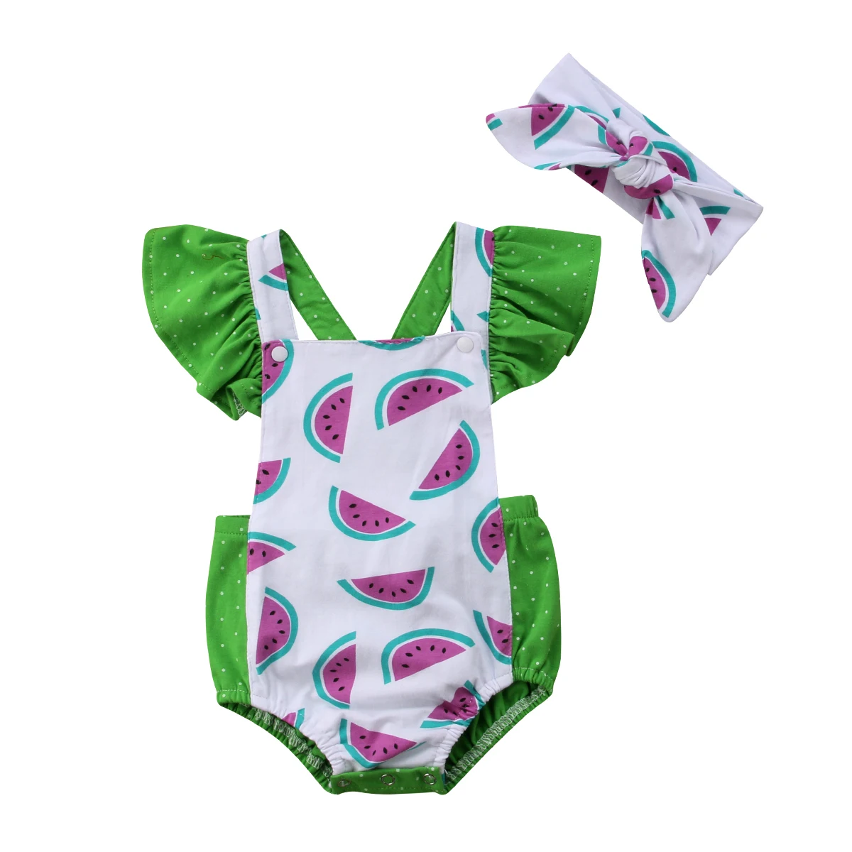 Newborn Kids Baby Girl Watermelon Clothes Jumpsuit Ruffles Romper