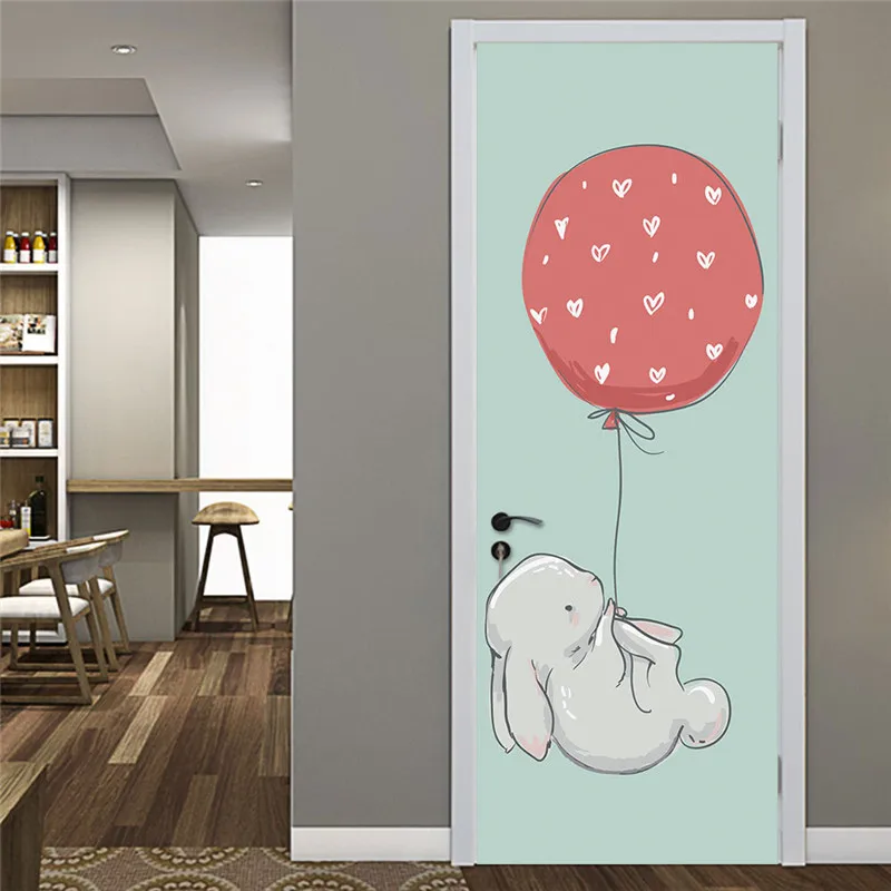 Estilo nórdico animales lindos y globos puerta 70x200 CM PVC removible para niños sala de pared pegatinas pegatinas de puerta