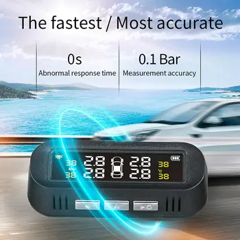 

Solar TPMS Car Tire Pressure Monitor Alarm System Display with 4 External Sensor Temperature Warning Car Electronic Accessories