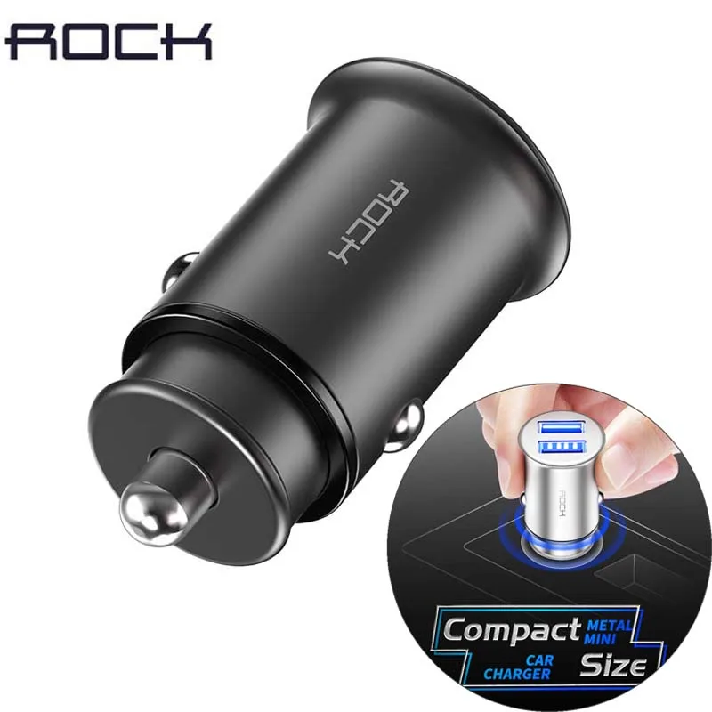 

ROCK 5V 4.8A Dual USB Metal mini car charger,high quality zinc alloy Universal Car Charger for Mobile Phones for Tablet PC hot