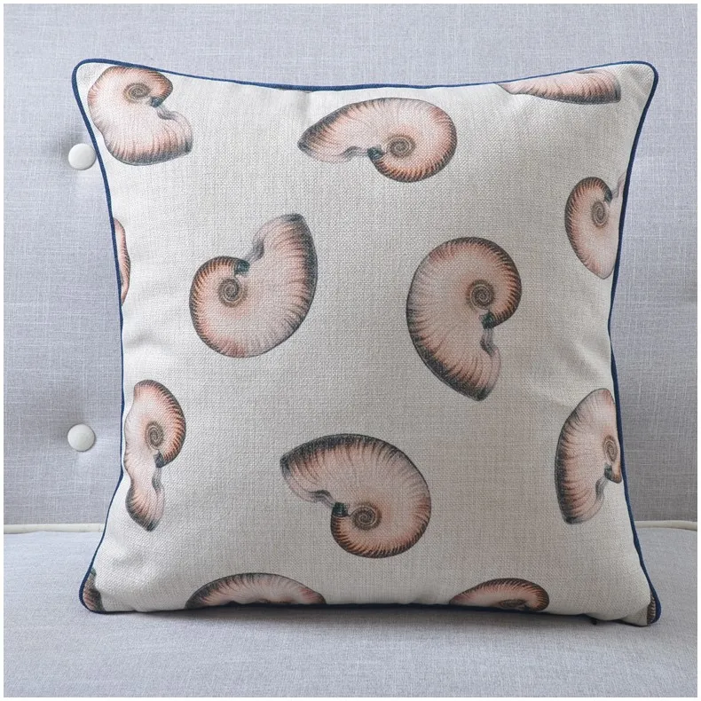American Mediterranean Pillowcase Seaweed Starfish Linen Pillow Fish Cushion Waist Throw Pillows Home Decorative Sofa Cushions