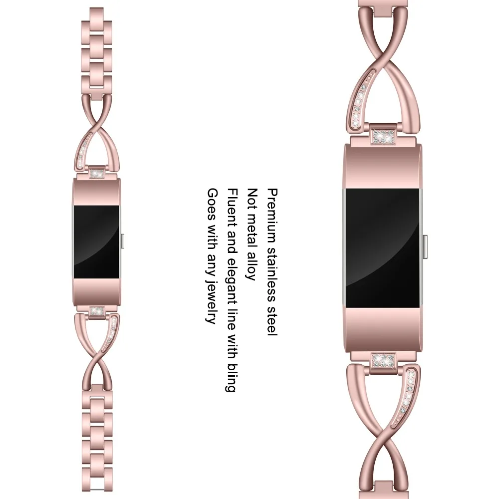 

Luxury Stainless Steel Watchband For Fitbit Charge 2 Watch Band New Designed X-Words Replacement Strap Bracelet Men Women Strap