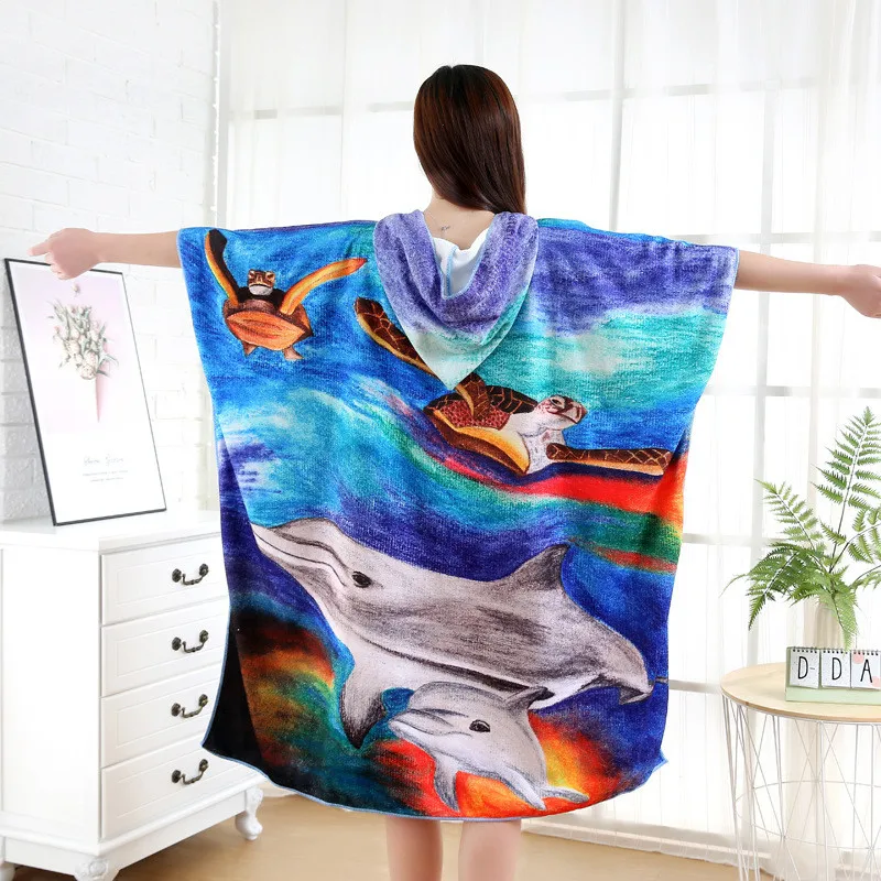 

Animal Printed Hooded Bath Towel Microfiber for Man Woman Surf Poncho Towel Adult Wearable Swim Beach Towel Bathrobe strandlaken