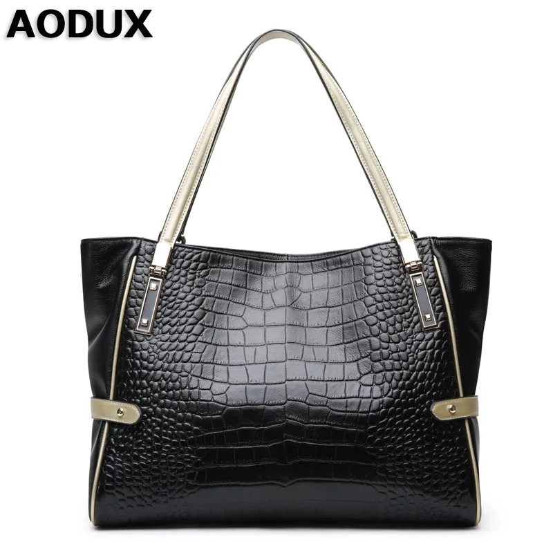

AODUX Genuine Leather New Design Crocodile Pattern Women Shoulder Bags Ladies Real Leather Handbags Shopping Bag