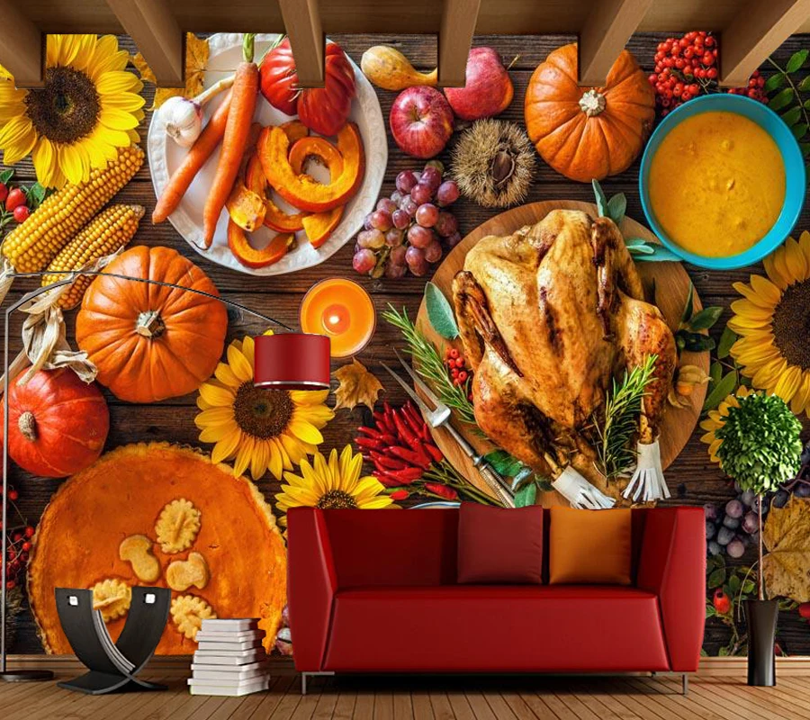 

Custom Papel de parede 3d, flowers and food murals for restaurant hotel kitchen background decoration wallpaper