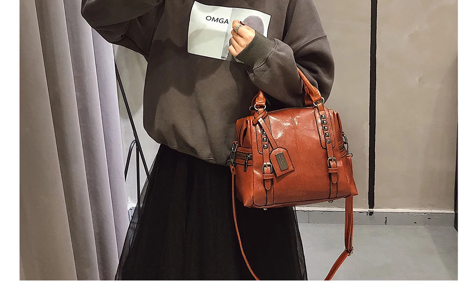 Женская винтажная дизайнерская сумка, модная сумка с заклепками и блестящими металлическими украшениями, женская сумка через плечо, роскошная MS из искусственной кожи, сумки