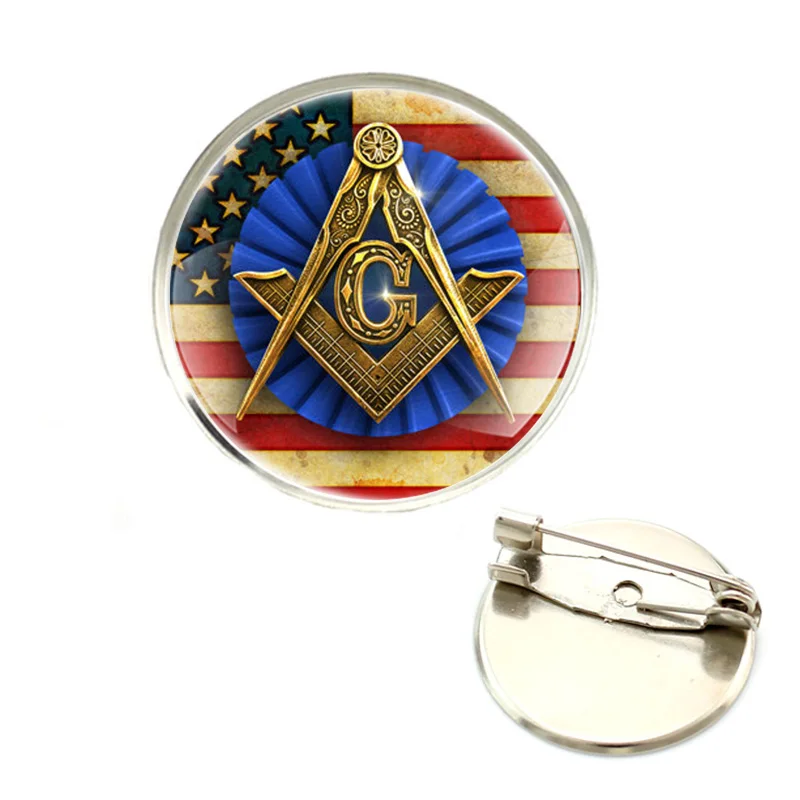 

Classic American Flag Masonic Symbol Brooch Badge Glass Cabochon Dome For Bag Clothes Decoration Pins