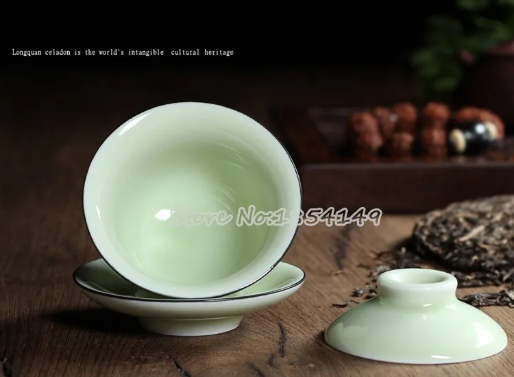 Китайский Longquan Celadon Gaiwan Китай Чай чашки и блюдца Чай ковша 130 мл национальным уровне мастер служить Чай чашки фарфор Чай горшок