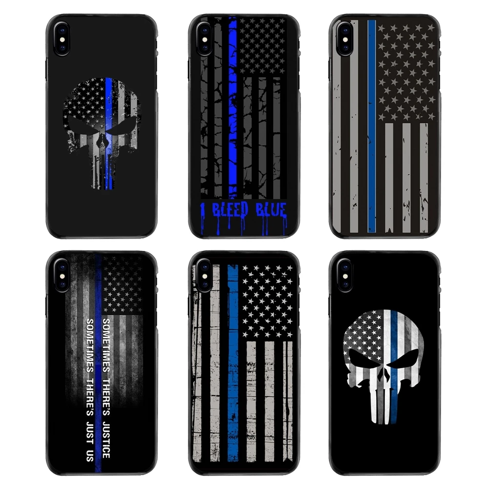 Phone Cover The Thin Blue Line USA Flag Police Skull Print For iPhone 4 4S 5 5S 5C SE 6 6S 7 8 Plus X XR XS Max iPod Touch |