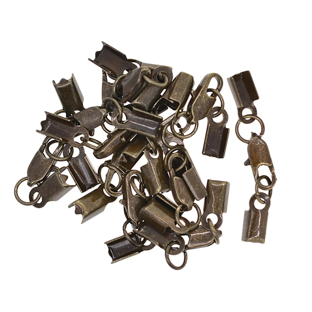 12 Sets Crimp Cord End Cap Clips Bail Tips Connector Findings with Lobster Clasp for Necklace Bracelet Jewelry Making
