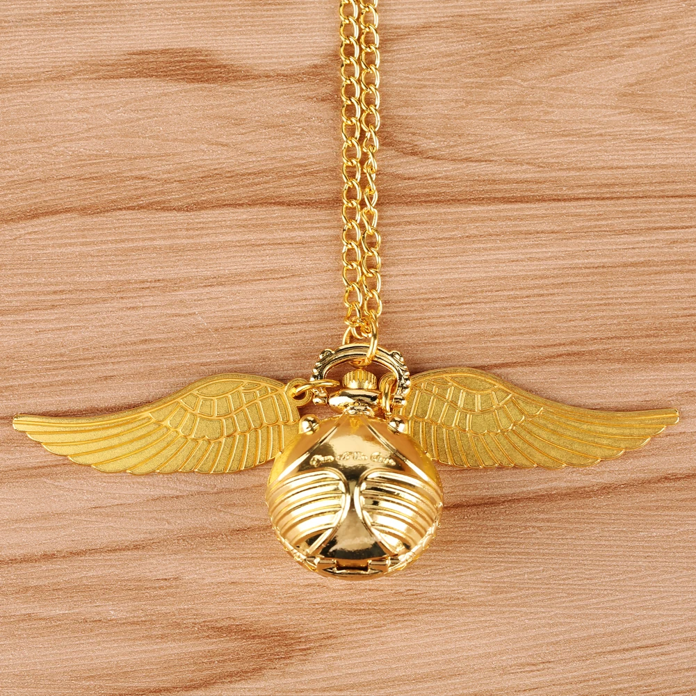 Золотой снитч шаровой формы кварцевые карманные часы для женщин с угловыми крыльями для дам маленький циферблат кулон ожерелье часы подарок