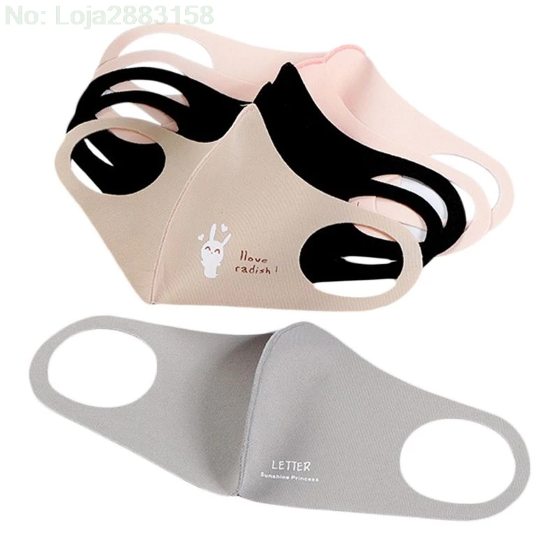 

20x12.5cm Unisex Polyurethane 3D Face Mouth Mask Plain Solid Color Cute Cartoon Printing Foldable Dustproof Elastic Earloop