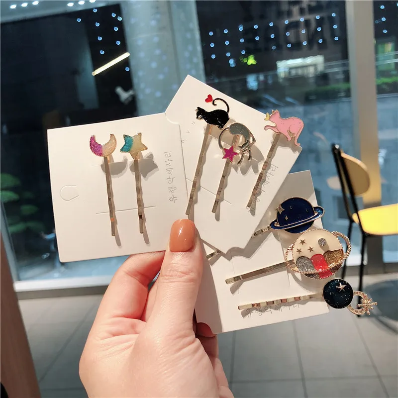 

3pcs Moon Star Cat Love Cartoon Pearl Hairpins Sets Colorful Hair Accessories Hair Clips For Women Barrettes Hairgrips