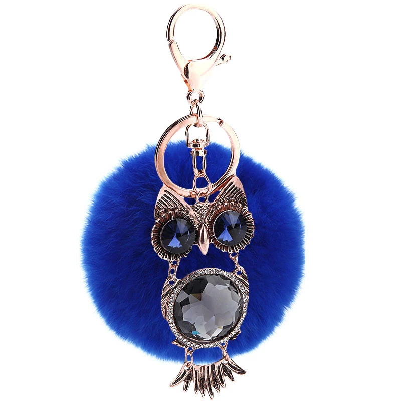 

Rhinestones Owl KeyChain Fluffy Ball Fur Keychain 8CM Fur Pom Pom KeyChains Eagle Key Chain Car Llavero Pompon Keyring Bag Charm