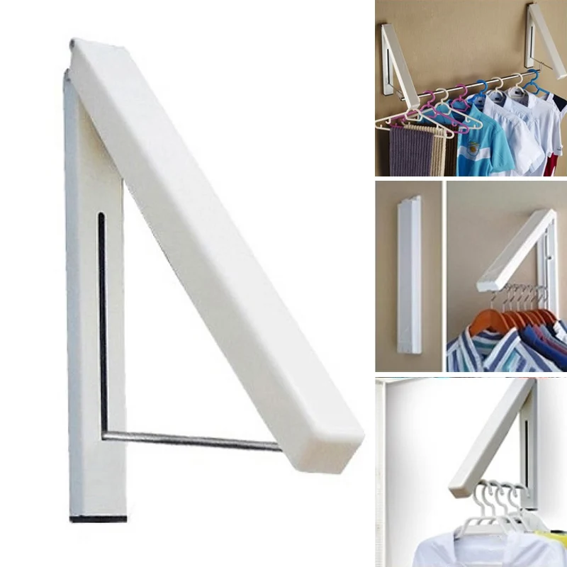 

Portable Folding Wall Hanger Mount Retractable Clothes Organizer Drying Rack Waterproof Hangers E2S