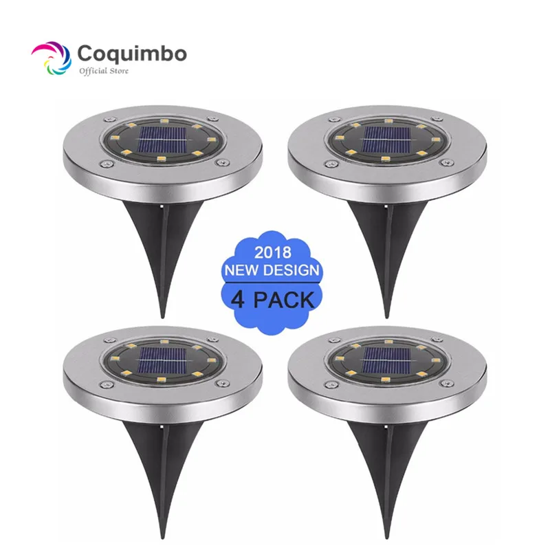 

4Pcs Underground Sensing Landscape Lights 8 LED Waterproof Solar Power Disk Flood Lamp For Pathway in-Ground Lawn Patio Walkway
