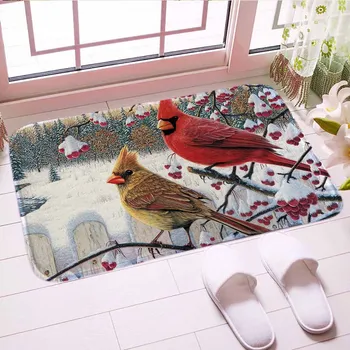 

North American Cardinals Red Bird Winter Doormat Bathroom Mats Traditional Floor Kitchen Mat Soft Good Gift For Home Decor